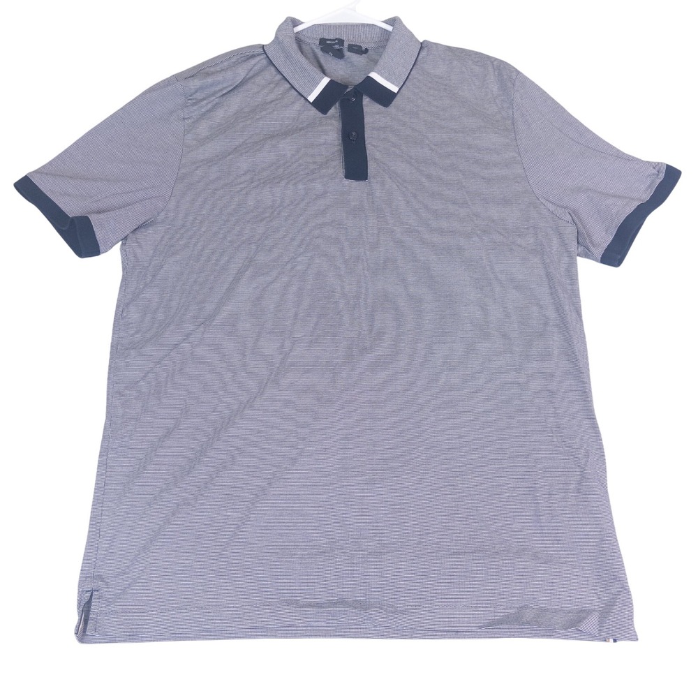 Hugo Boss Mercerized Cotton Polo Shirt Mens XXL Navy Blue White Micro Stripe
